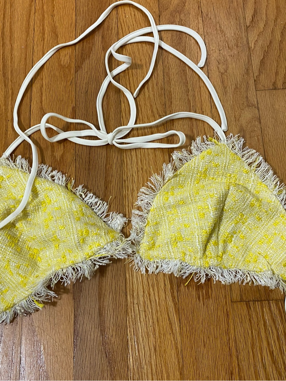 Yellow Tweed Fringe Triangle Top